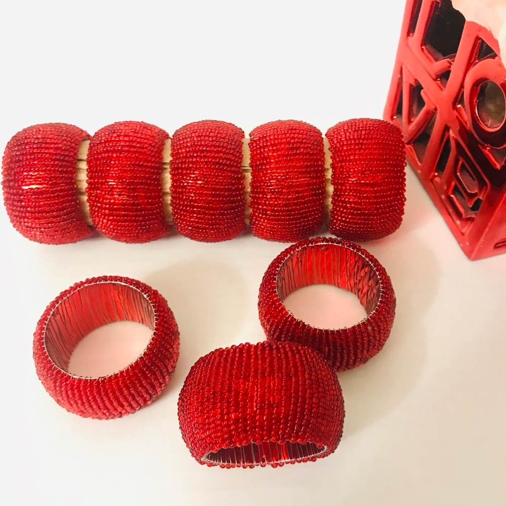 Handmade napkin rings in Indian red - Set of 8 - Picture 2 of 6